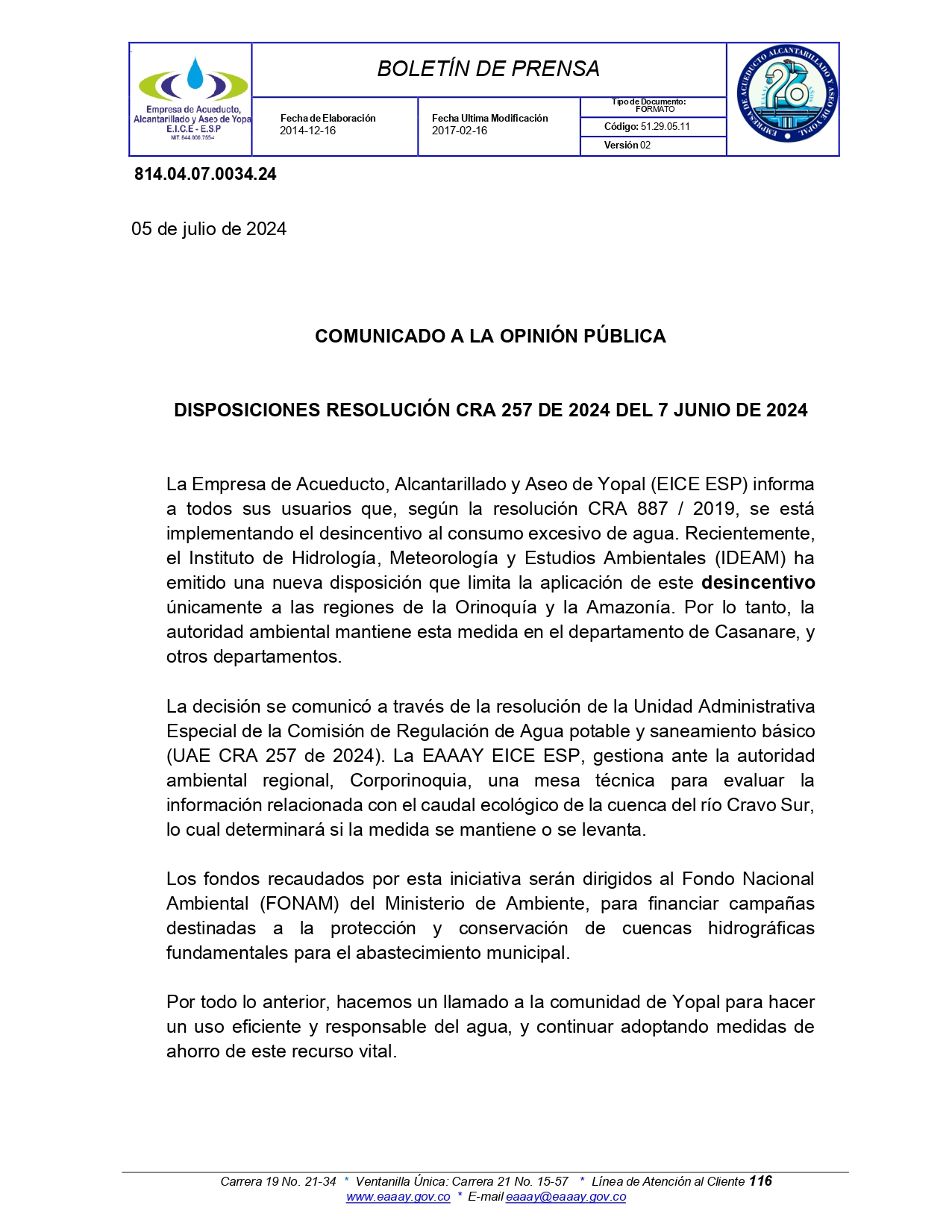DISPOSICIONES RESOLUCIÓN CRA 257 DE 2024 DEL 7 JUNIO DE 2024