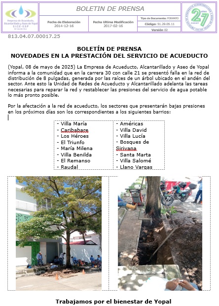 Novedades en la prestación del servicio de acueducto