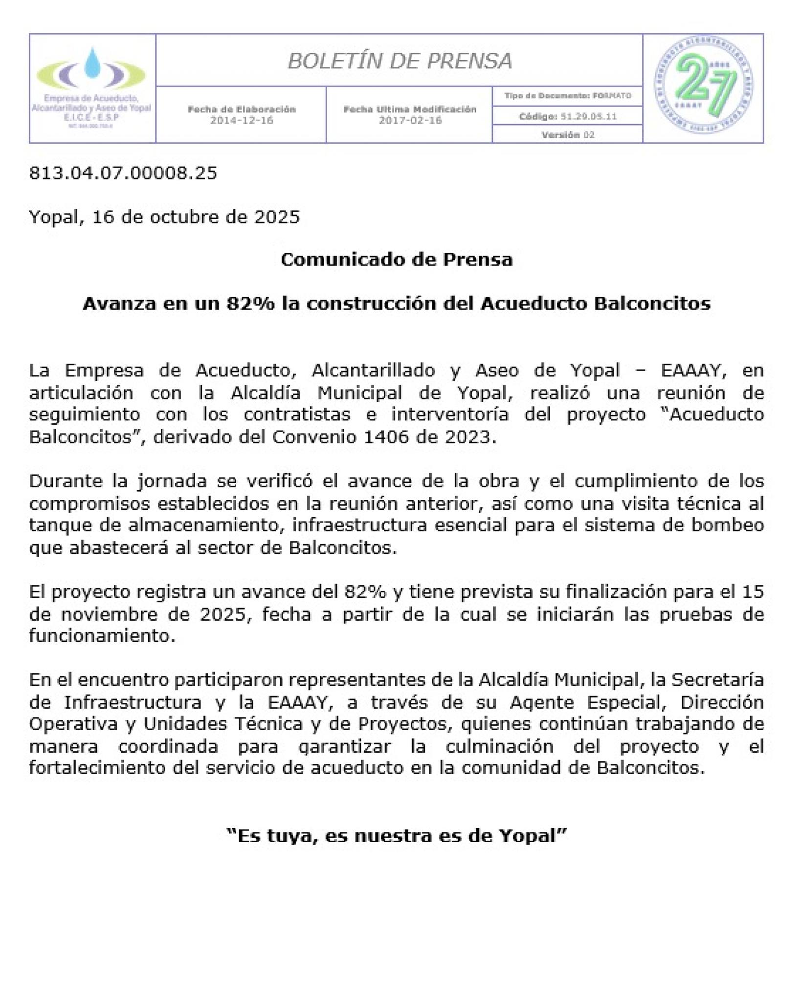 🚰 Avanza en un 82% la construcción del Acueducto Balconcitos 💧 